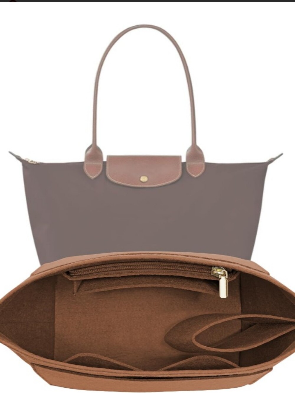 Women's Purse Organizer Insert For Le Pliage Medium Chocolate Brown